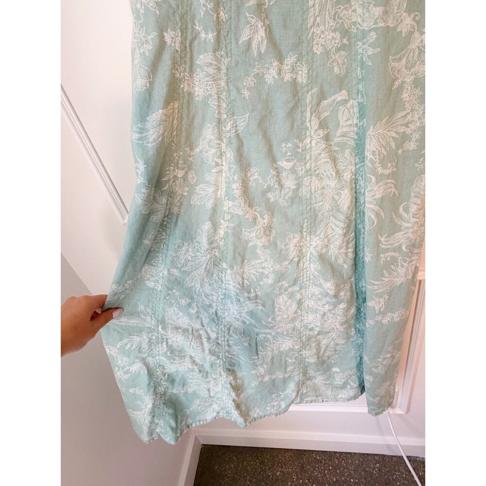 The Loft Cotton Blend Midi Dress Teal and White Floral Size 2 - Picture 6 of 11